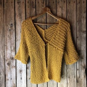 Mustard yellow single button knit sweater